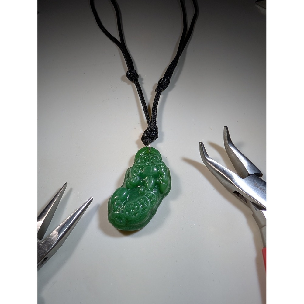 Green Jade Pixiu Pendant Necklace Adjustable Black‎ Cord Chinese Wealth Talisman